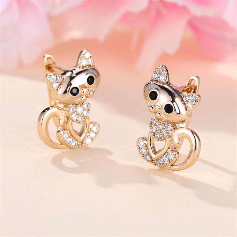 

1 пара модных ретро-сережек с милым котенком для женщин, золотой цвет, циркон, микро-воск, инкрустация, вечерние ювелирные украшения чёрный