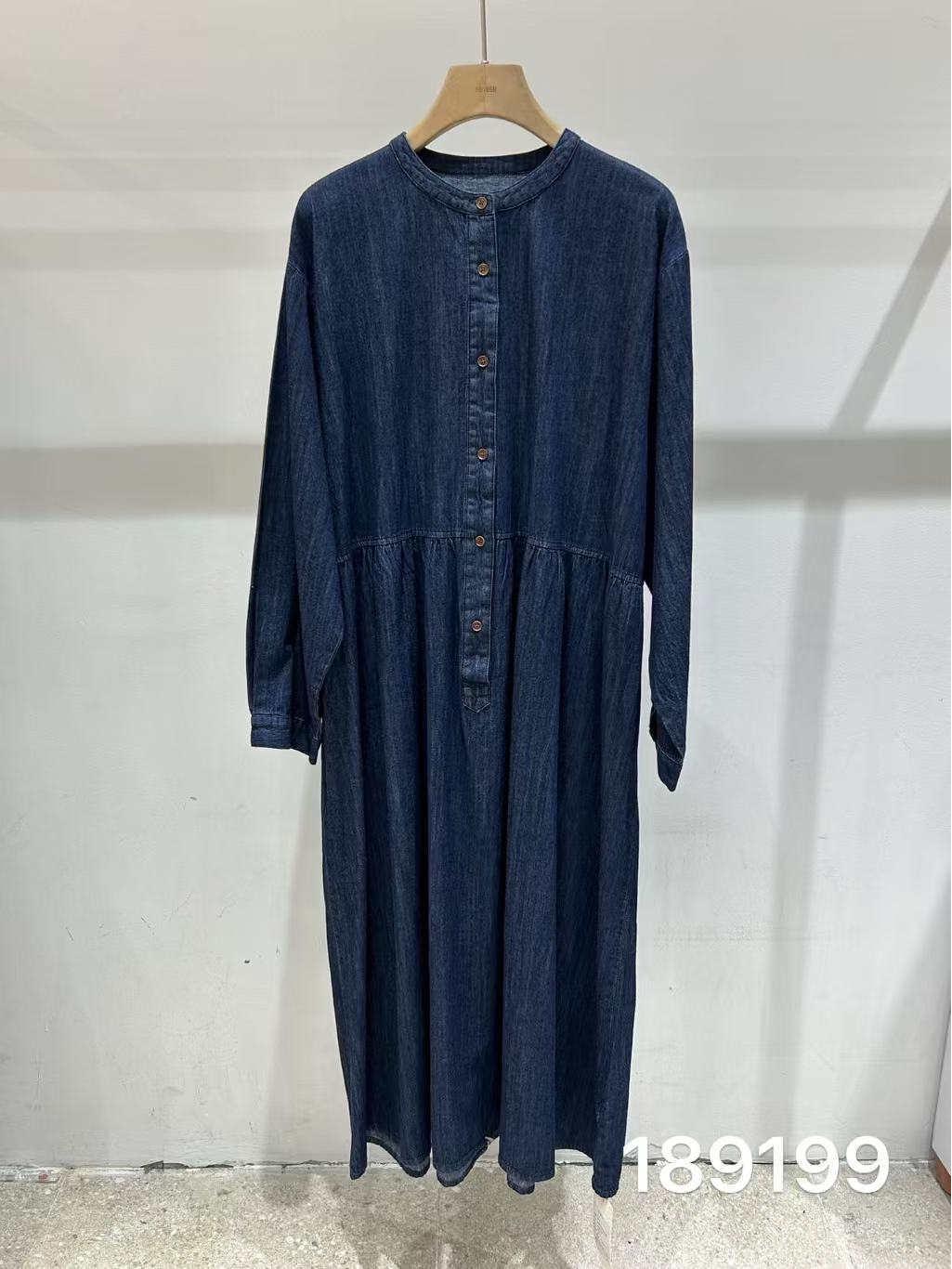 

189199 Korean-Style Oversized Casual Over-the-Knee Denim Dress One Size