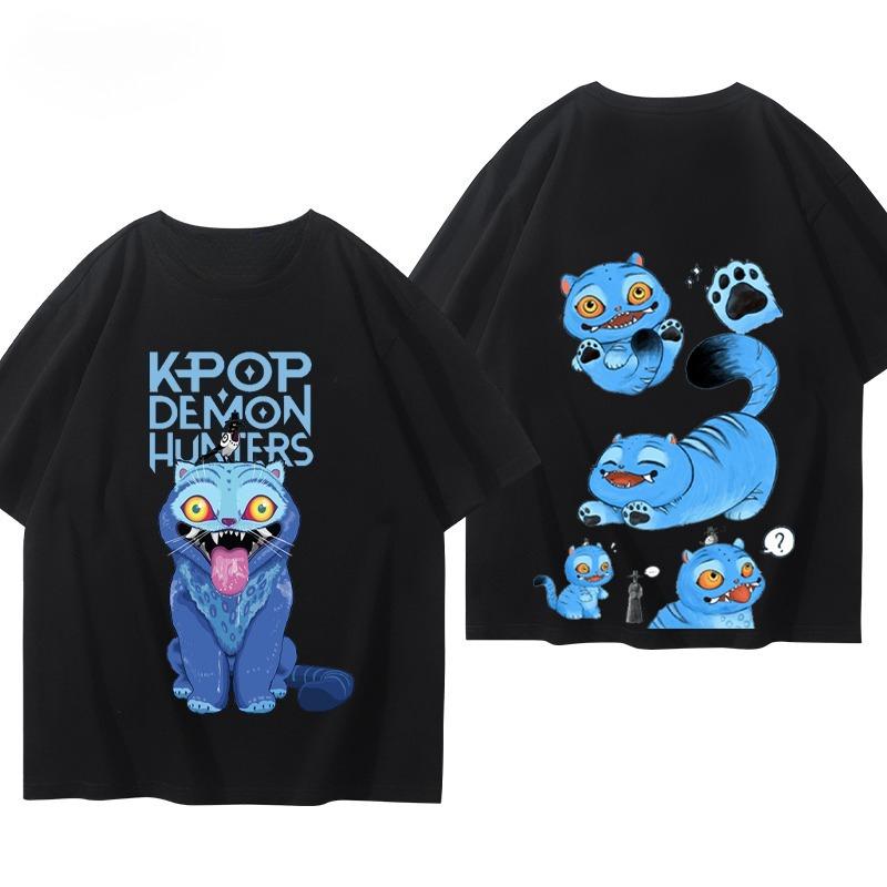 

K-pop Охотники на демонов Охотники на ведьм Окружная футболка с коротким рукавом Маленький тигр Мужская и женская Летняя повседневная одежда S