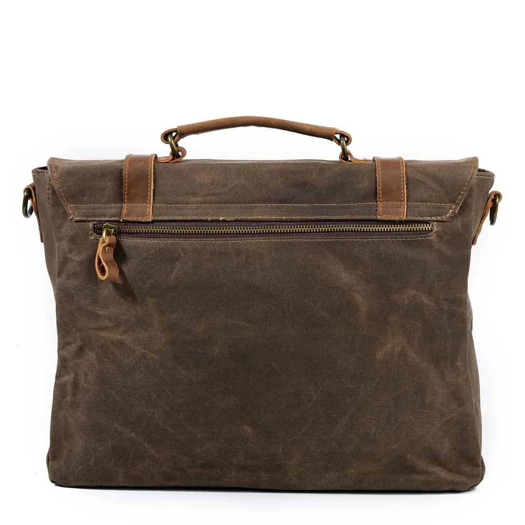 Waterproof Oil Wax Canvas with Leather Briefcase Retro Business Men's Bag Shoulder Messenger Portable Patchwork Bag