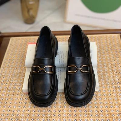 Chaussures en Cuir Britanniques Femmes Escarpins Souples à Enfiler Mode Mocassins à Petit Talon Chaussures Décontractées Confortables Bout Rond Talon Large Chaussures de Travail pour Dames