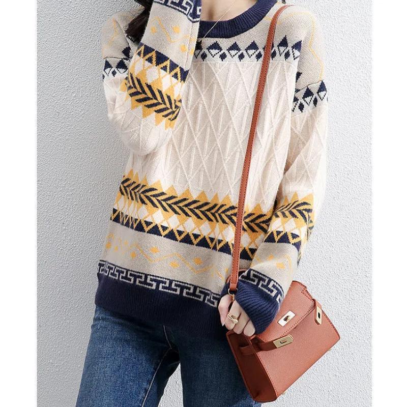 Autumn Winter New Round Neck Long Sleeve Fashion Sweater Women High Street Casual Printing Pullovers Elegant Warm All-match Tops