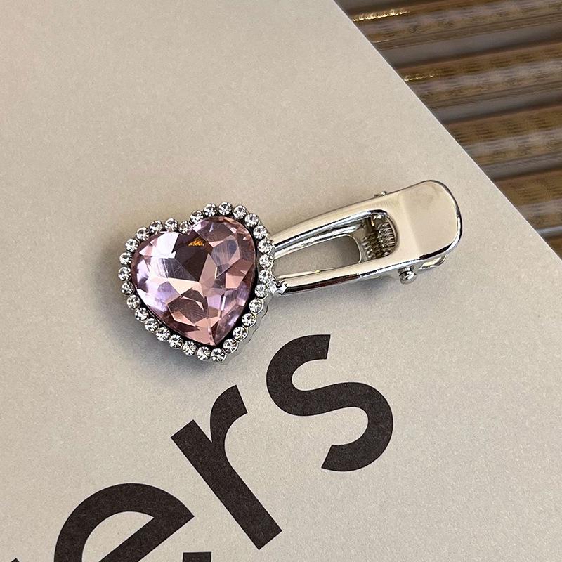 

Розовая заколка для волос с сердечком из стразов - Корейский стиль, трендовая атмосфера, милая и крутая металлическая заколка для волос