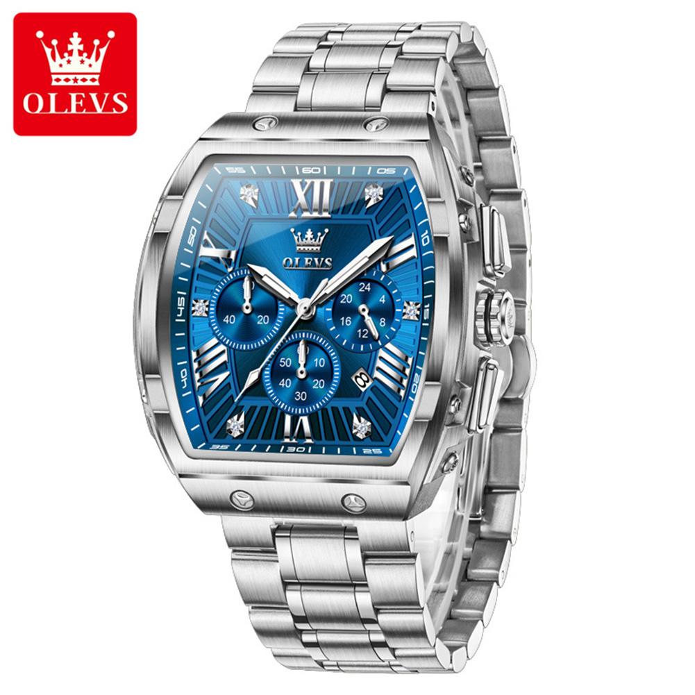 Tonneau Chronograph Men's Watches 30m Waterproof Quartz Original Wristwatch Stainless Steel Luminous Watch