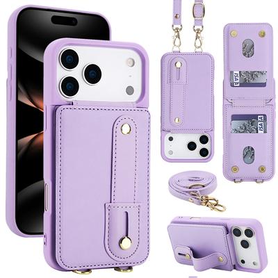 Anwendbar für iPhone16E Multifunktions-Handyhülle S25 einfarbig Lederstruktur Armband Karten-Diagonal-Span Anti-Drop Schutzhülle 17