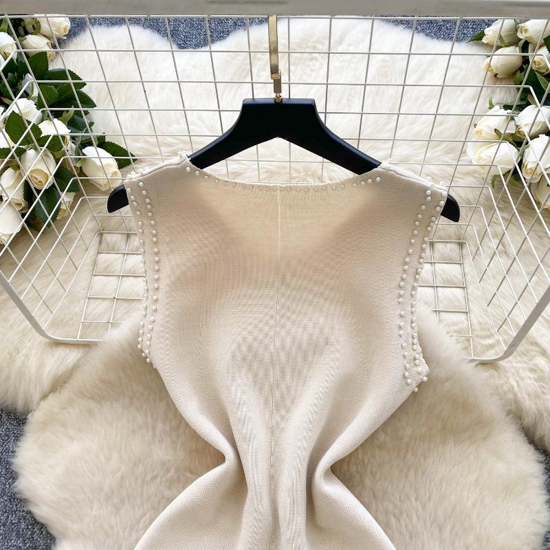 O Rochie Fără Mâneci de Lux pentru Femei O Rochie de Vară Slim Fit Împodobită cu Diamante