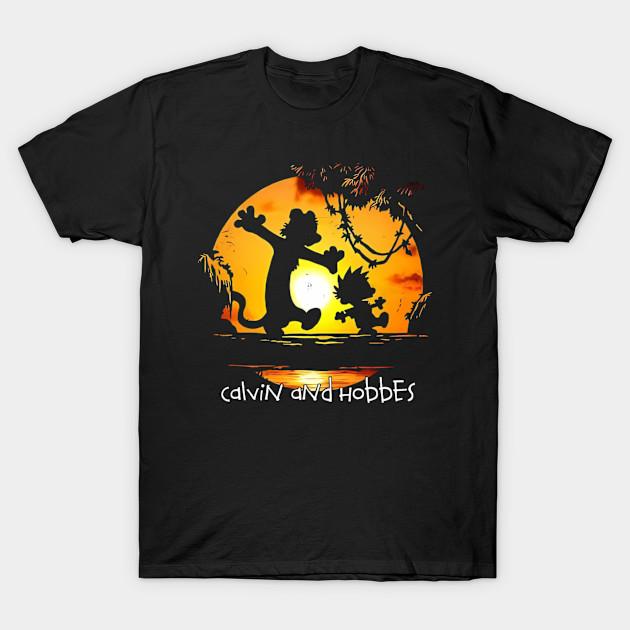Men Black Print T-shirt Calvin And Hobbes Bro 2 No-Cut Transfer Paper Print Cotton Tshirt 4XL чёрный