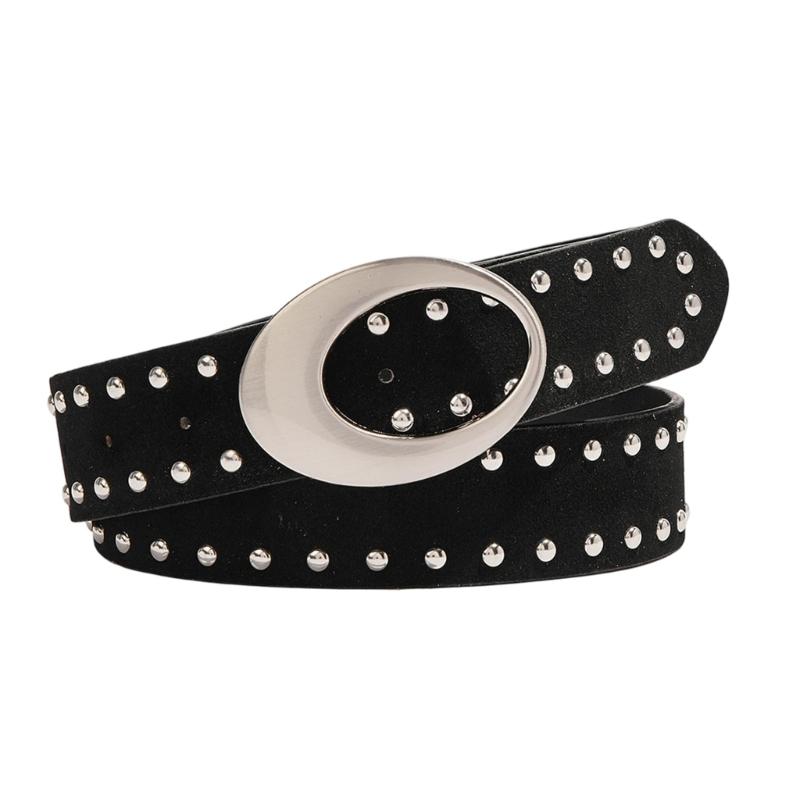 A52E Black Punk Rock Women s Belt For Jeans Adjustable Waistband With Metal Buckles PU Leather