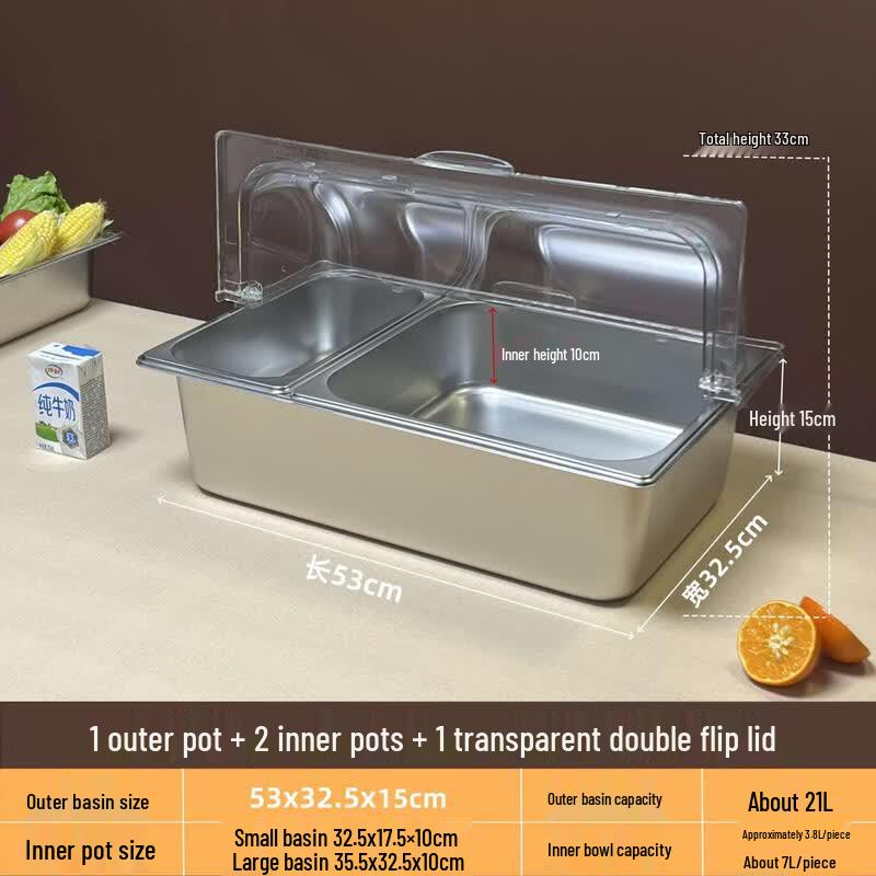 Stainless Steel Divided Food Display Tray with Transparent Flip Lid