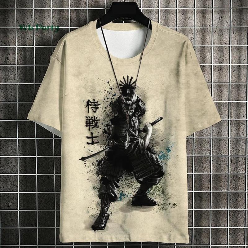 Japanese Samurai Pattern Men's T-Shirt 3D Print Short Sleeve T-Shirt Oversized Harajuku Top Summer Men's Casual Clothing