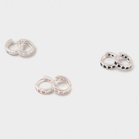 POSTLUDE [SILVER] 8 HEART CZ R EARRINGS (3 Colors)