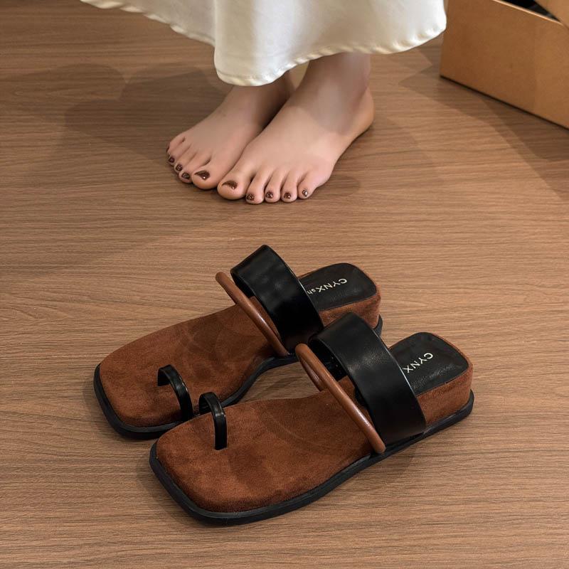 Thick-soled Slope Heel Cool Slippers Women's Summer Wear New with Skirt Vacation Beach Cover Toe Sandals