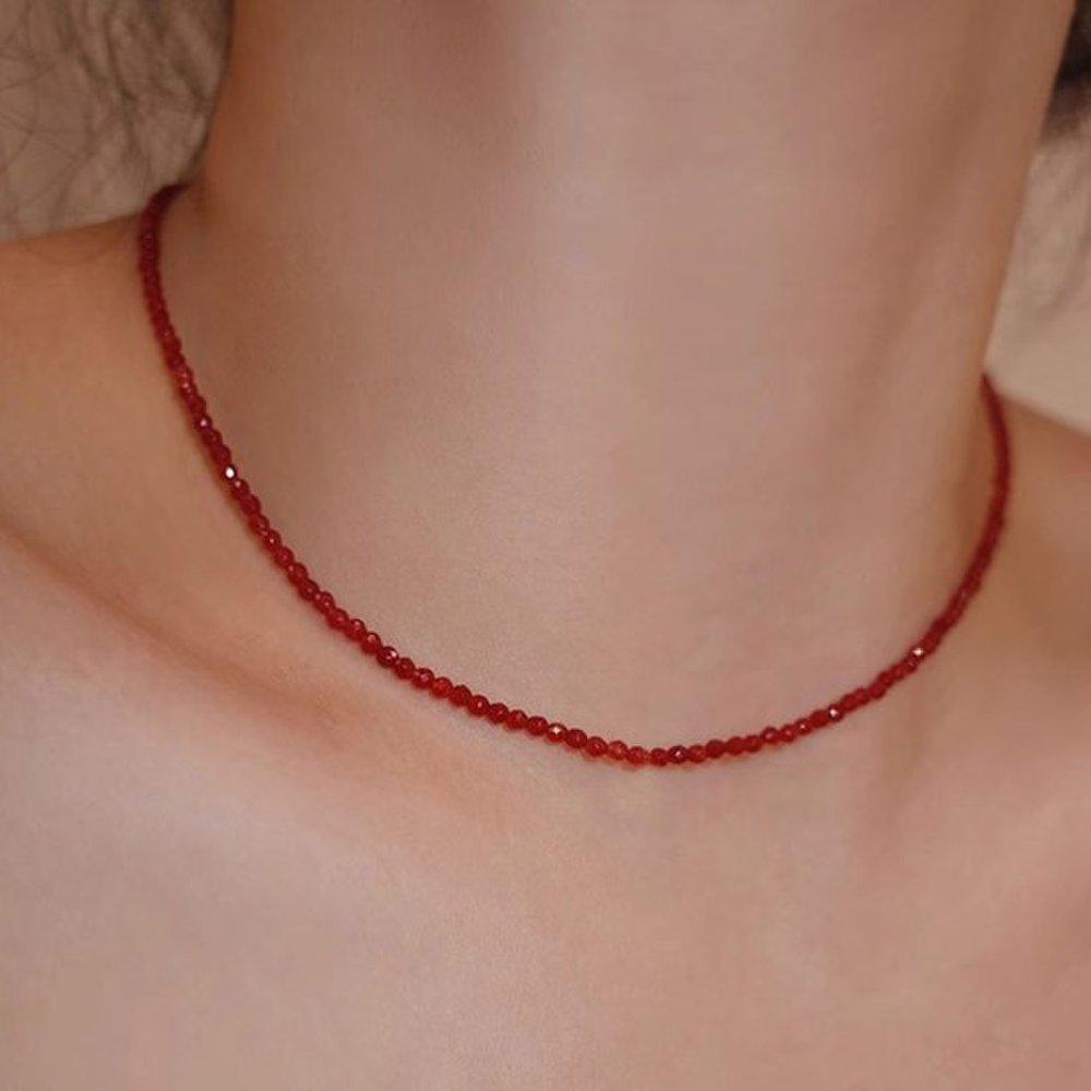 GEN Silver 925 Crystal Bead Red Necklace Gemstone Necklace