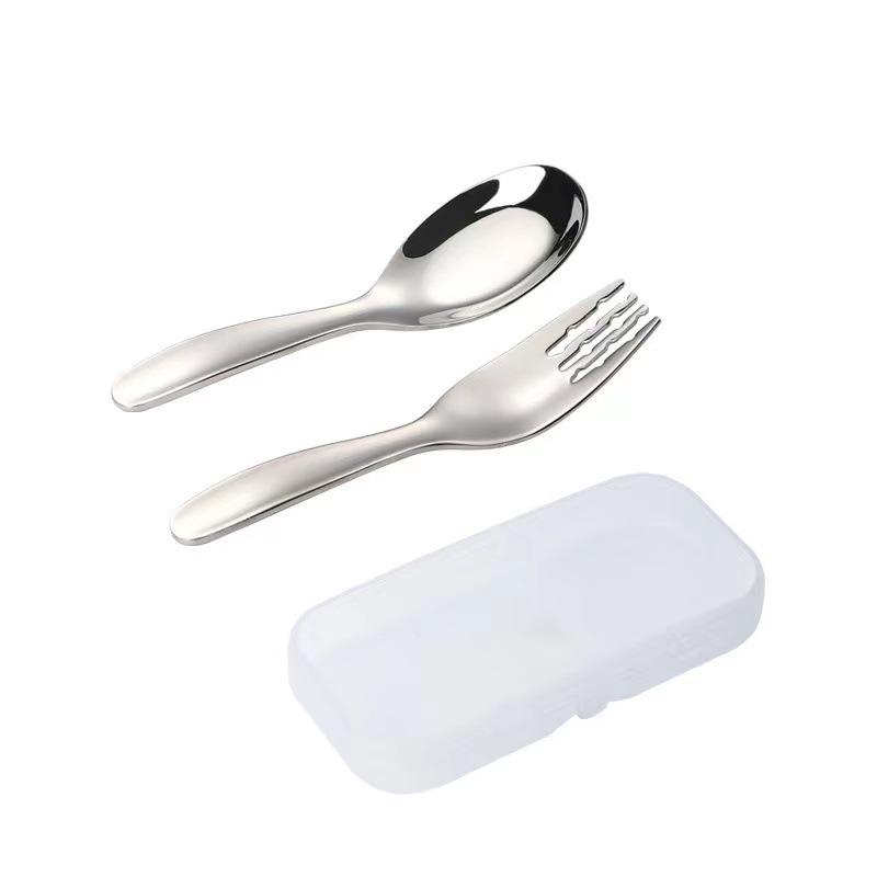 2pcs cartoon animals Baby Teaspoon Spoon Food Feeding Fork Utensils Set Stainless Steel Kids Learning Eating Habit Tableware