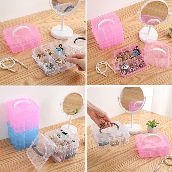 Transparenter tragbarer großer Schmuck-Organizer, abnehmbare Gitter, Schmuckaufbewahrung, Ringe, Halsketten, Box, Behälter, Fall, Display, YIY