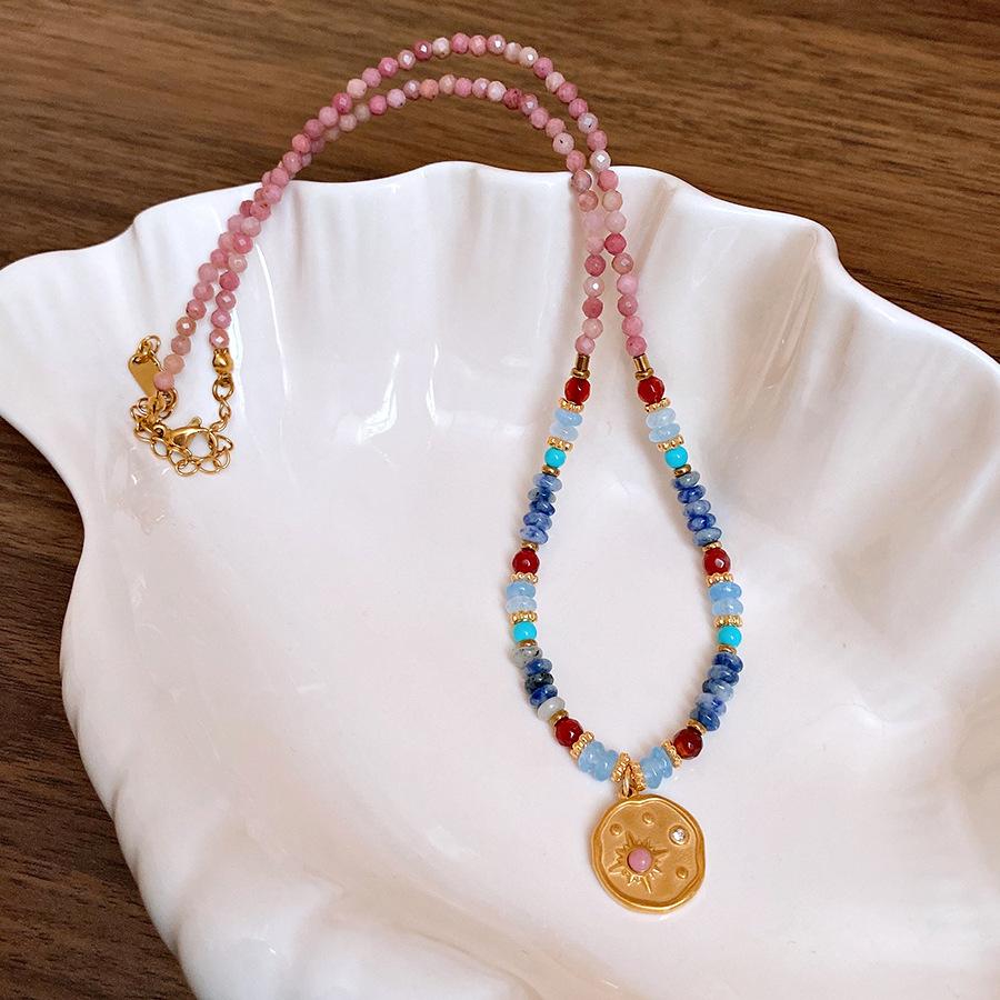 

Круглая подвеска из титановой стали, ожерелье с бриллиантом из цветного натурального камня, модное и универсальное, изысканное и сдержанное, элегантное ожерелье.