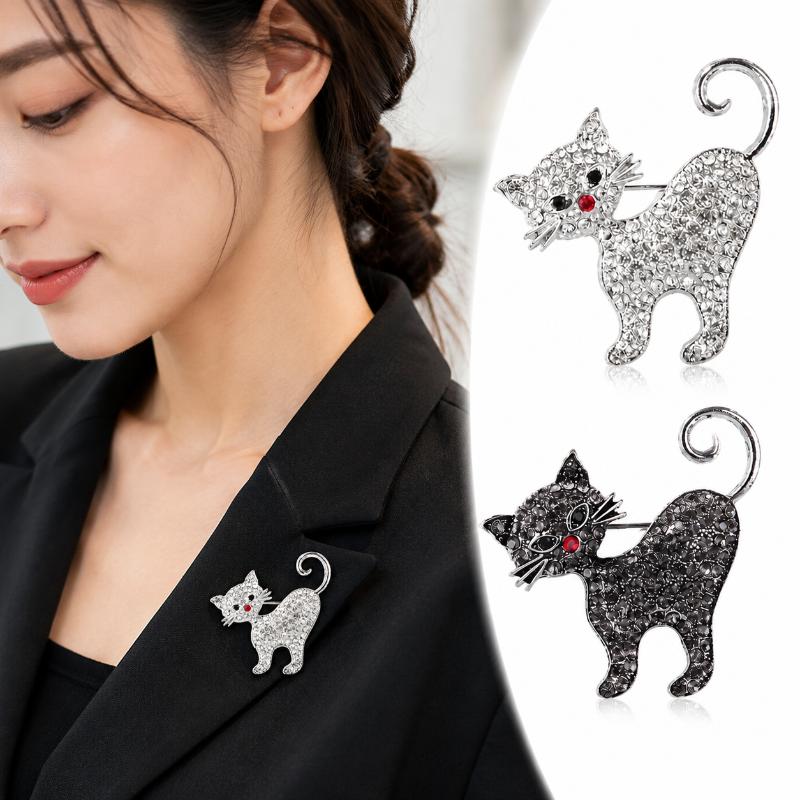 Rhinestone Cat Brooch Cute Animal Crystal Kitty Brooch Pin Women Coat Dress Scarf Jewelry Accessories