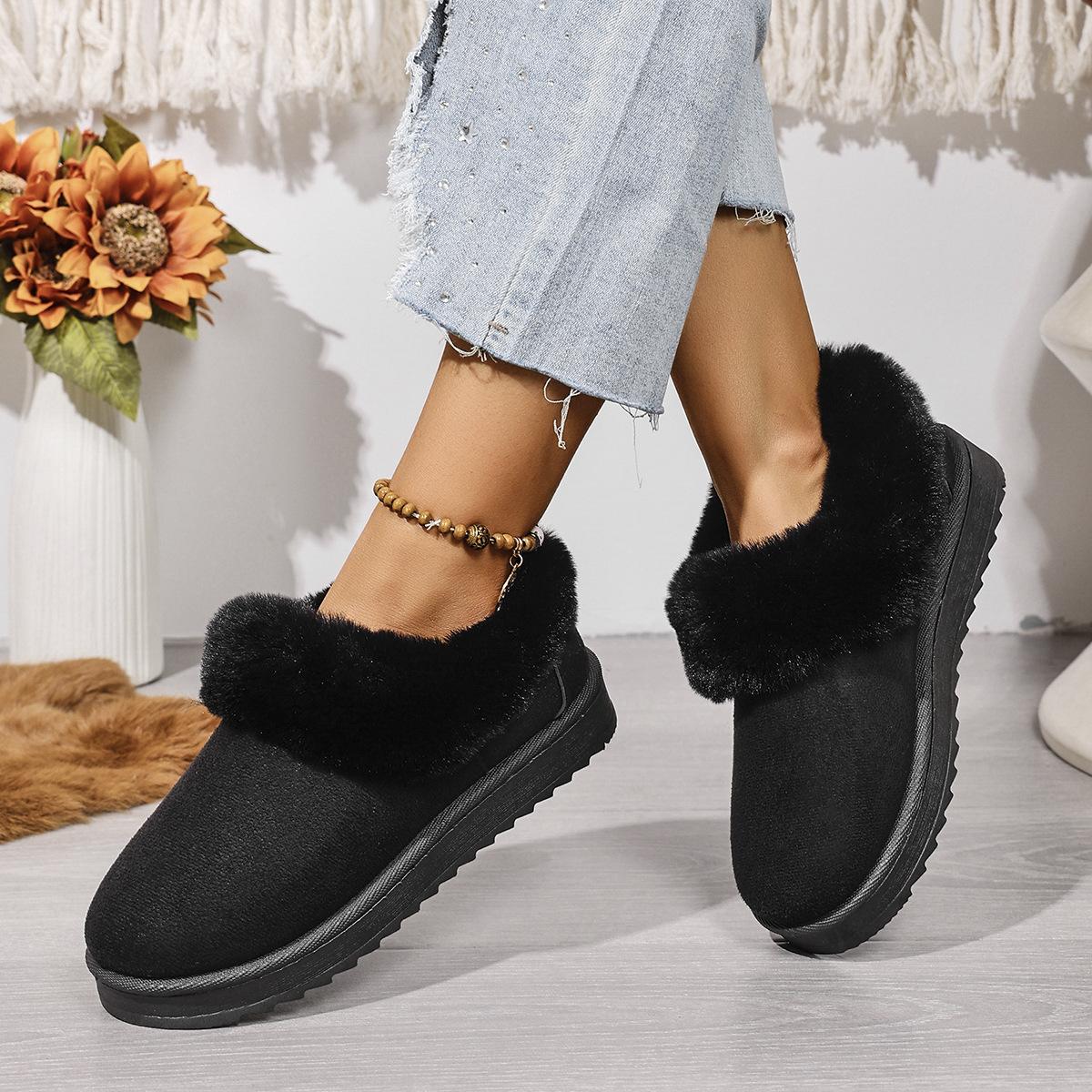 

Шлепанцы из хлопка для снега на плоской подошве, женские, для улицы, с закрытым носком, из толстого бархата, теплые, универсальные, нескользящие, хлопковые туфли 44 чёрный