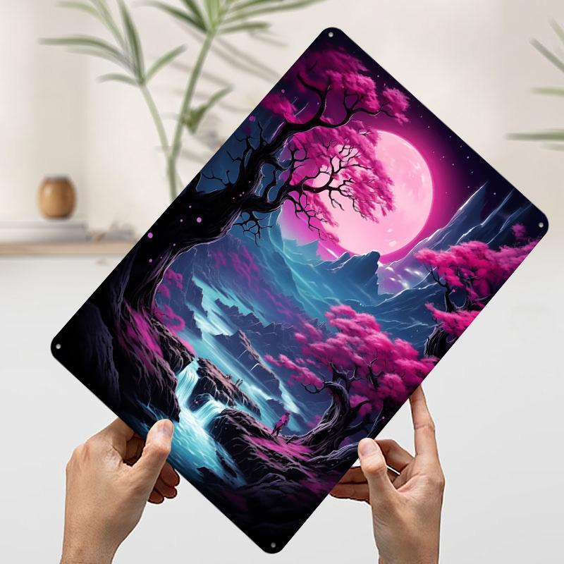 Flusslandschaft Fantasy Poster Individuelle Wandkunst Vintage Metallschilder Retro Blechschild für Männerhöhle Bürodekoration Zimmerdekorationen