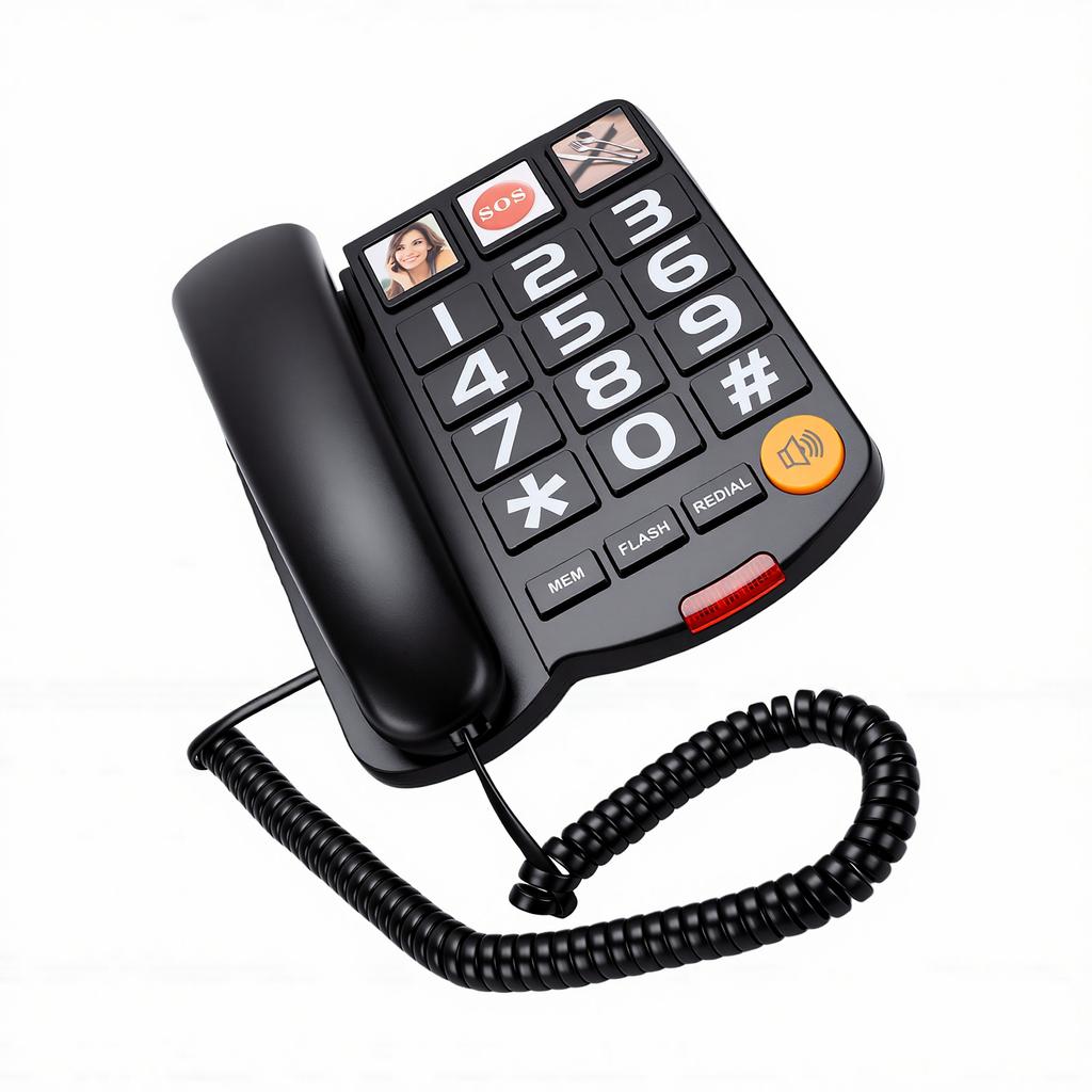 Extra lautes 110dB Festnetztelefon mit großen Tasten für Senioren, mit 3 Foto-Kurzwahltasten, Freisprechfunktion und lauter Klingel