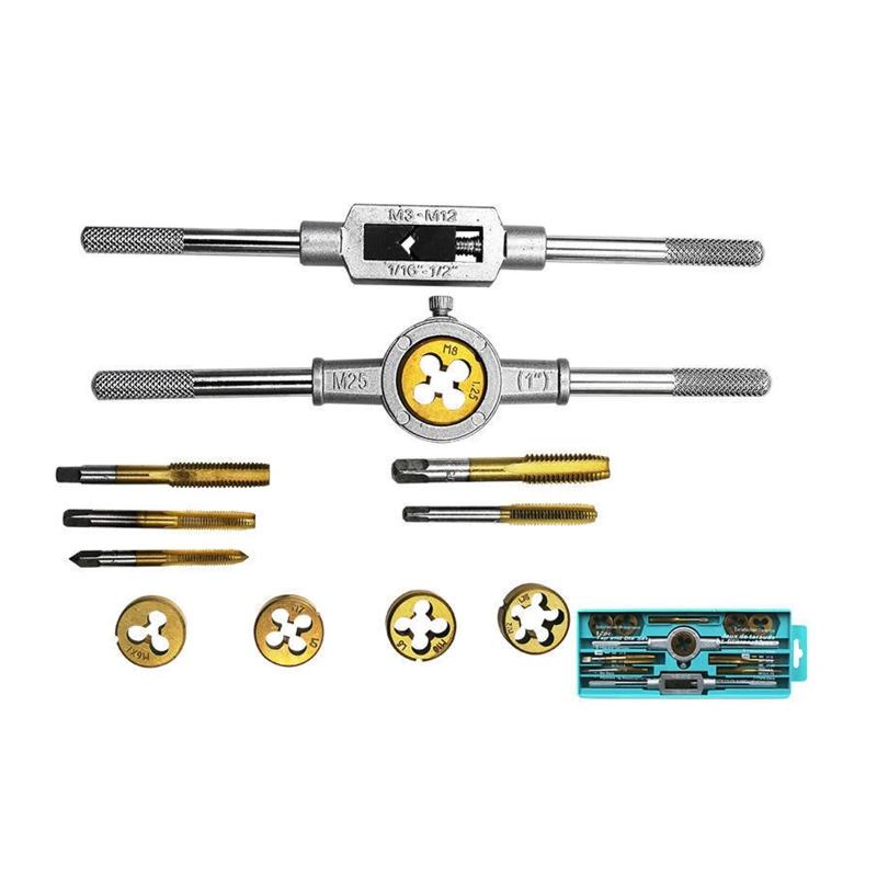 Adjustable Taps Dies Taper Drill Threading Kit Wrench Metric Screw Tools M6/7/8/10/12 for Wood Plastic Soft Metal Steel