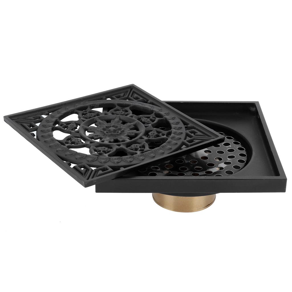 Sifon de pardoseală rezistent la insecte și mirosuri, din cupru, pentru familie, hoteluri, bucătării, băi, negru