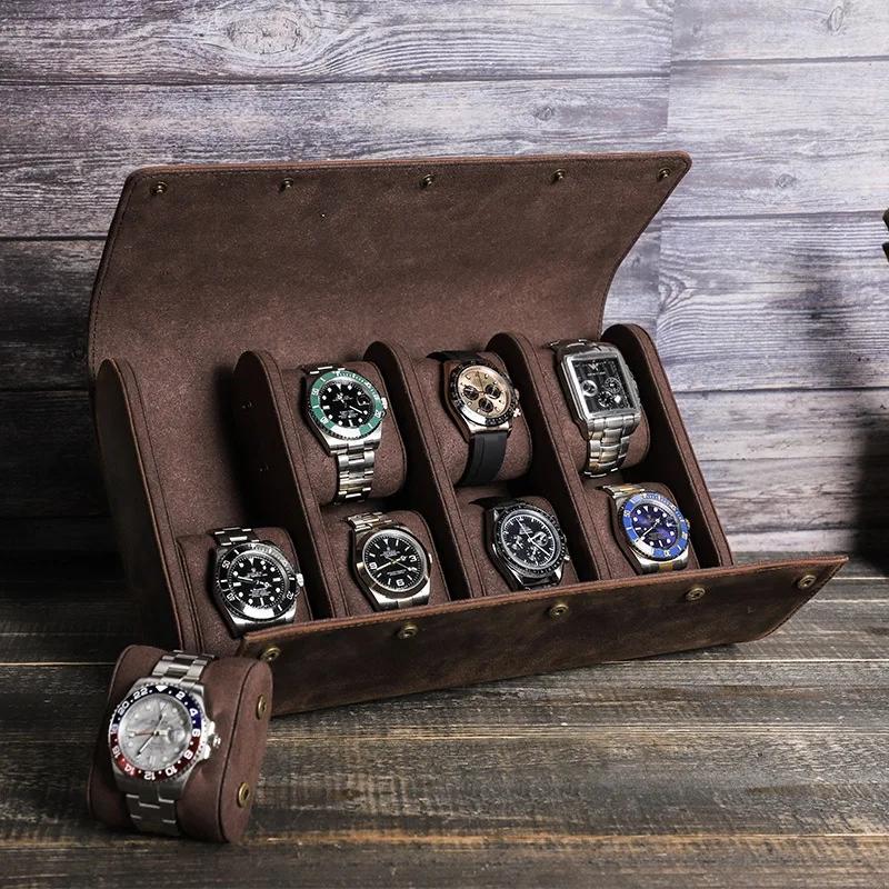 Genuine Leather 6 Watches Organizer Holder Display Case, Jewelry Box Roll Pouch Storage Watch Boxes for Men Clocks