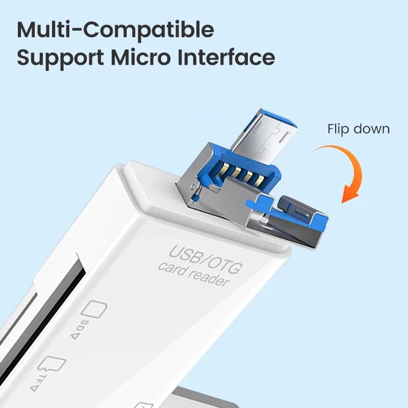 Multifunction 6 in 1 OTG SD Card Reader USB2.0 Type-C/TF/SD Memory Card Smart Cardreader for Laptop Accessories Adapter