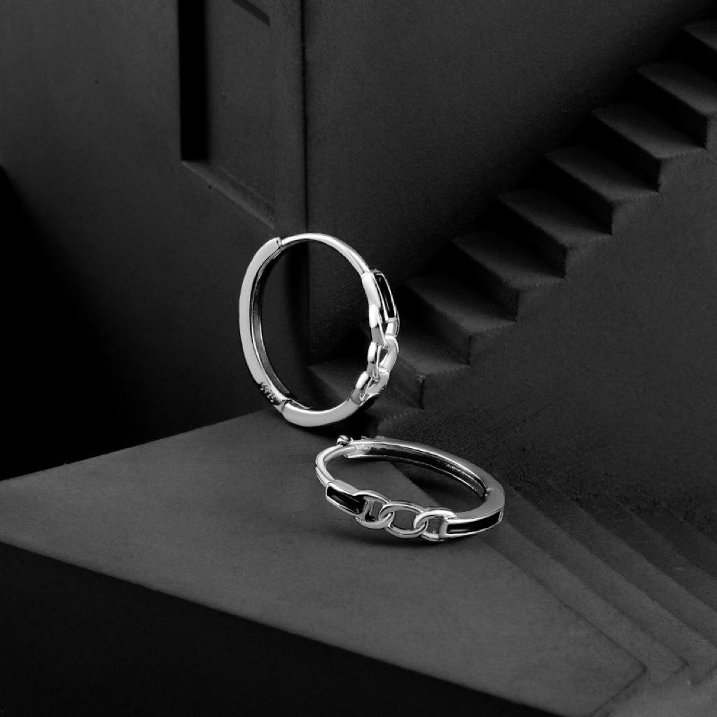 Men's Single Black Chain Hoop Earring with Cold Luxury Design