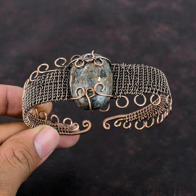 Kyanit Armreif Kupferdraht umwickelt Armspange Handgefertigter Schmuck Echter Edelstein Armspange Verstellbarer Armreif Kupferdrahtschmuck Zum Geschenk
