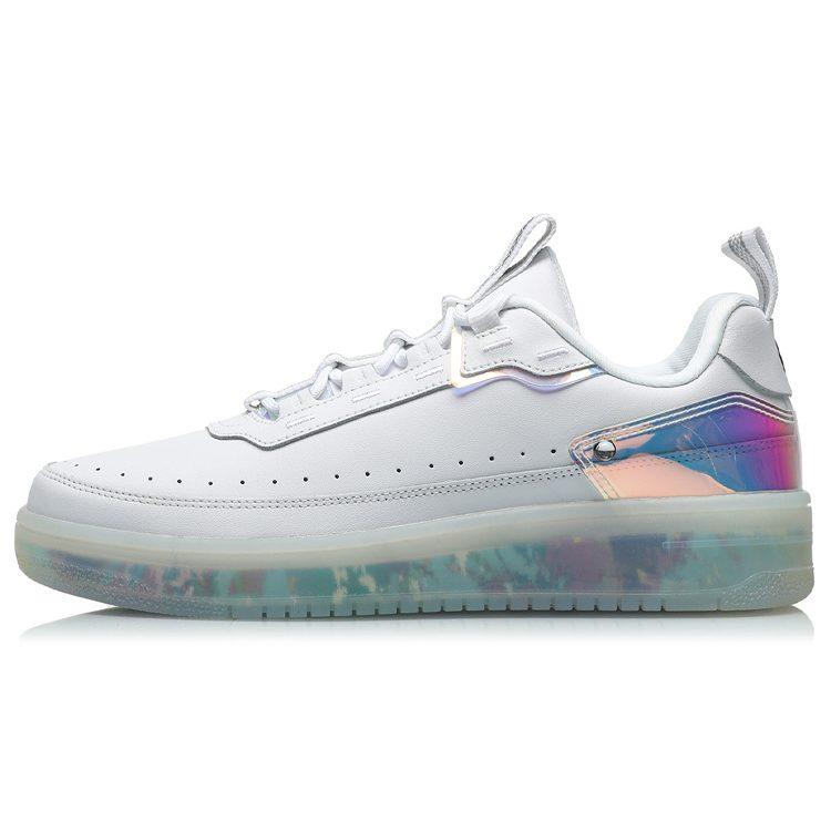 Li Ning CF Split Cow Leather, TPU Coverage Thermal Slip Resistant Low top Sports Casual Shoes Men's White Silver AGCP289-15