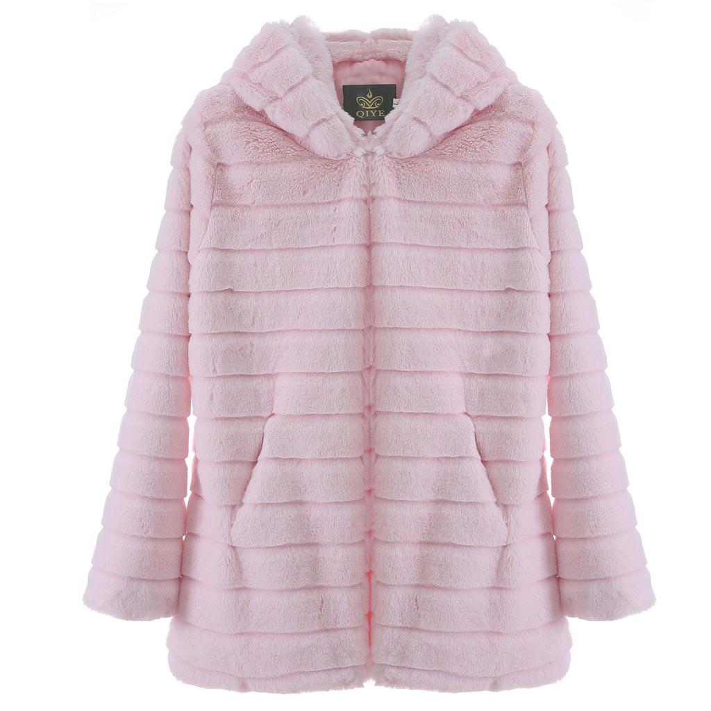 Zimowe damskie dorywczo z długim rękawem Solidne kardigany Fuzzy Fleece Outwear Faux Fur Hooded Kieszenie
