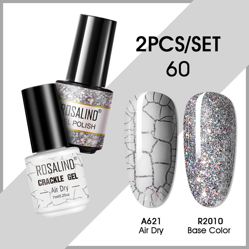 ROSALIND 7ml Nagelgel Nagellack Cracked Gel Semi-Permanent Esmalte Hybrid Lack UV Nagelkleber Nagellack Primer Matt 2er Set
