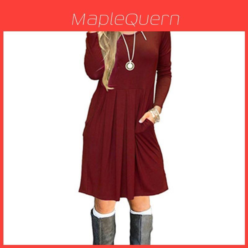 Women's Casual Swing T Shirt Dress Long Sleeve Pocket Loose Tunic For Effortless Style