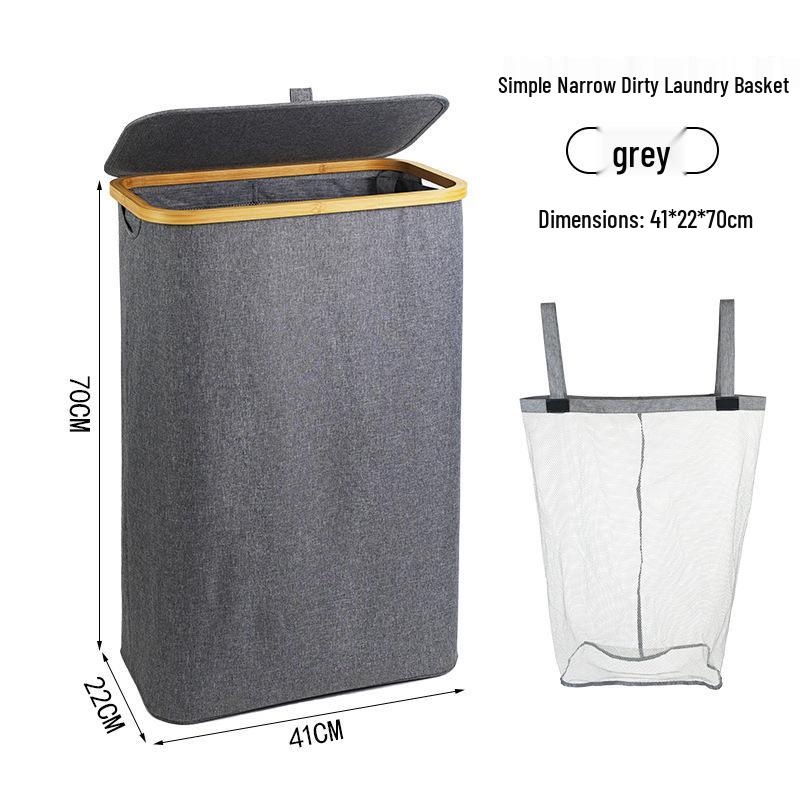 Foldable Bamboo Laundry Hamper with Lid - Oxford Cloth Dustproof Storage Basket