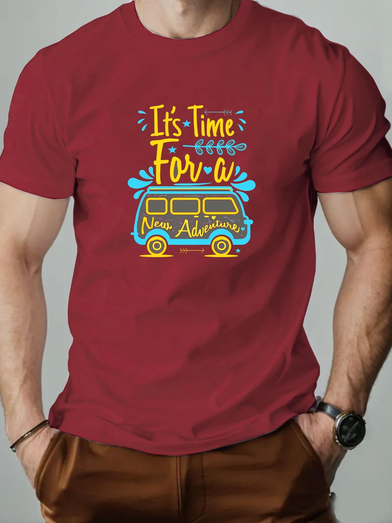 Mens Cotton TShirt Its Time For a New Adventure Summer Round Neck Short Sleeve Graphic Breathable Fashion Casual TShirt S