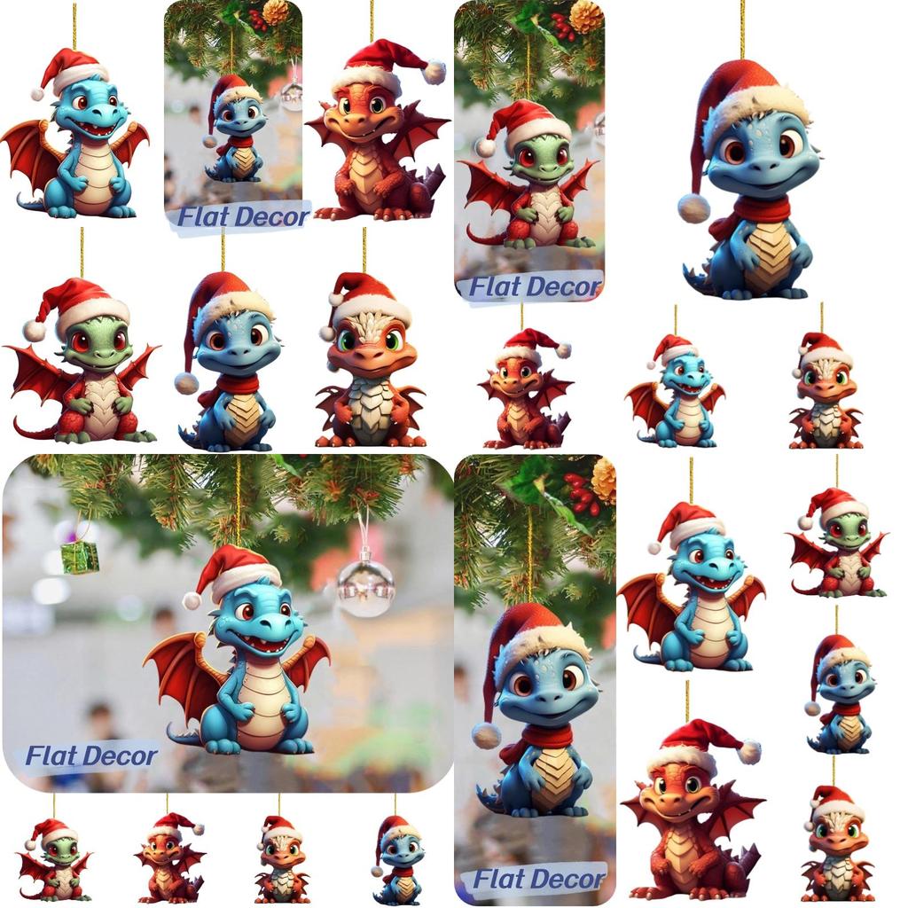 Festlicher Weihnachtsdrache Autoanhänger Acrylmaterial Cartoon-Stil Mehrfarbig Automobil-Innendekor