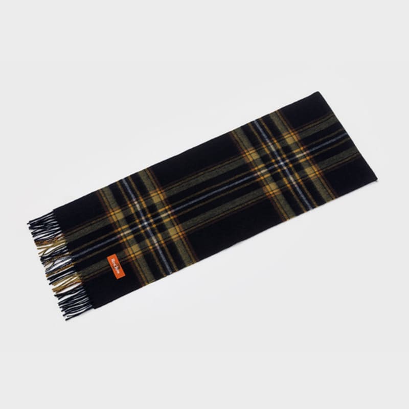 RECLOW EENY CHECK wool 100% MUFFLER YELLOW NAVY