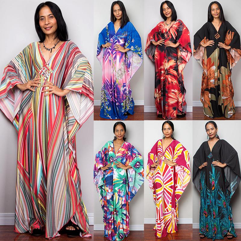 

European & American Striped Knit Beach Cover-Up Dress One Size
