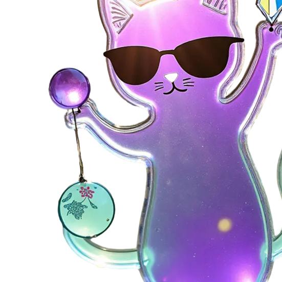 6 Pcs Cat Sun Catcher 2D Flat Acrylic Kitten Pendant Cats Wearing Sunglasses