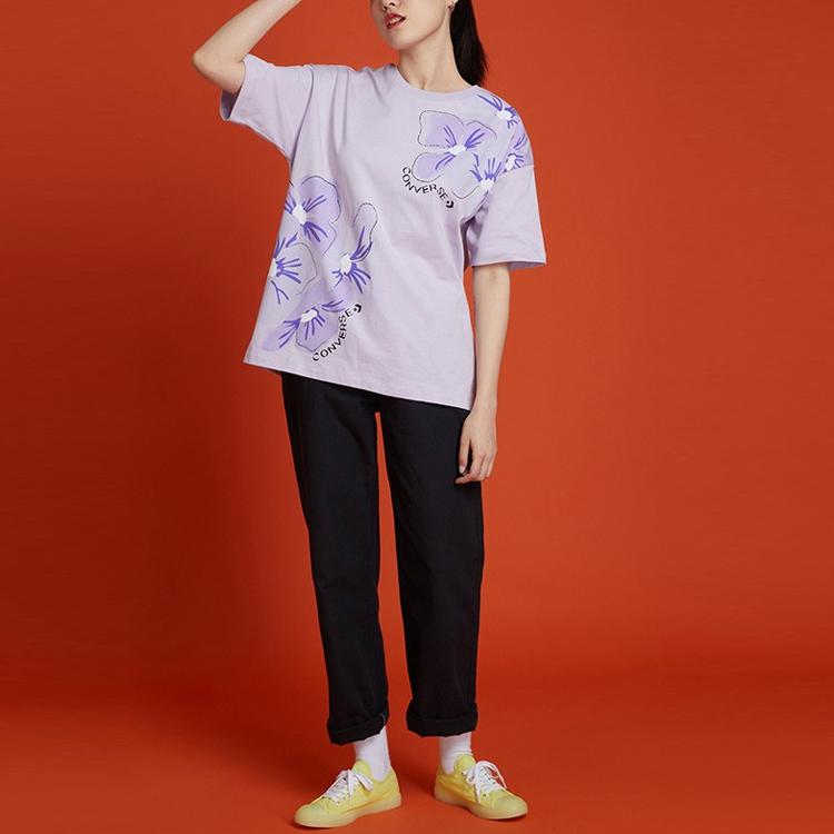Converse IWD T Shirts Women's Light Purple Crew Neck Moderate Straight Fit 10022422-A01
