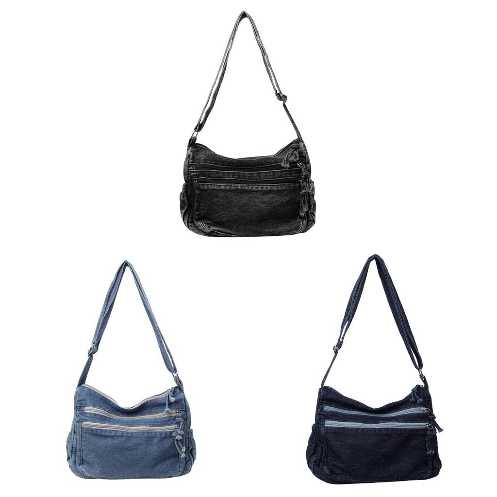 Borsa a Spalla in Denim da Donna con Grande Capacità Borsa a Tracolla per Uso Quotidiano