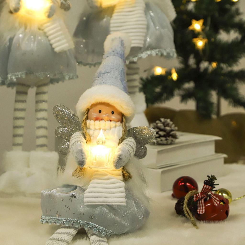 LED Christmas Angel Doll with Retractable Legs - Cute Holiday Elf Decoration