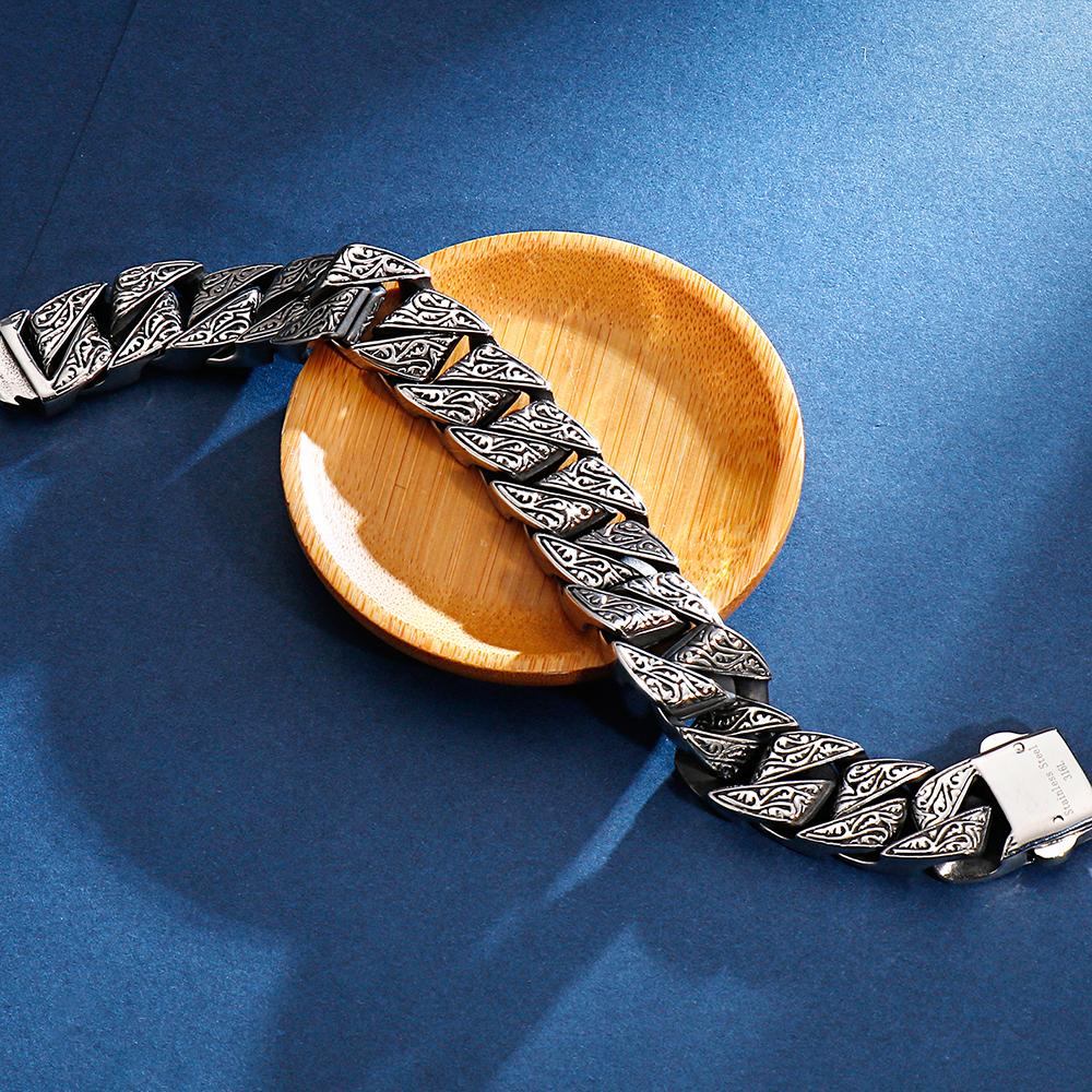 Men's Stainless Steel Bracelet Cool Punk Spiked Link Chain Bracelets for Man Vintage Retro Metal Jewelry for Men Birthday Gift