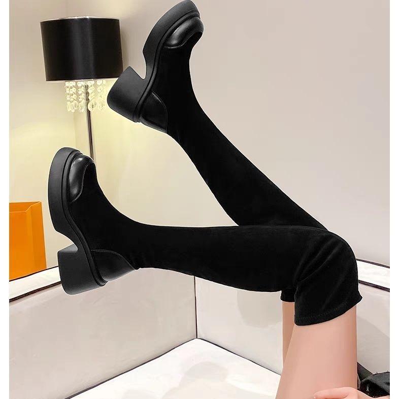 Thick-soled over-the-knee boots Women's high boots In the autumn and winter of 2025, the new high-heeled versatile velvet and thin elastic thin boots