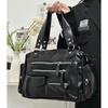 New Punk Style Black Large Capacity Tote Bag, Shoulder Crossbody Handbag for Women, Unique Design