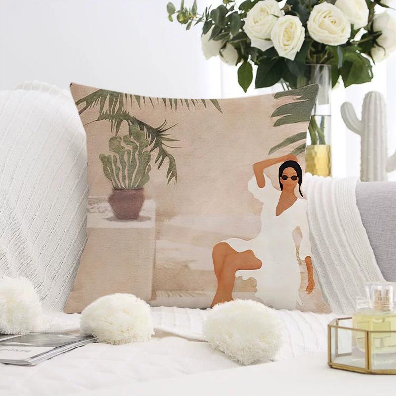 Nordischer abstrakter Kissenbezug für Sofas, moderner schlichter Kurzplüsch-Kissenbezug mit Print.