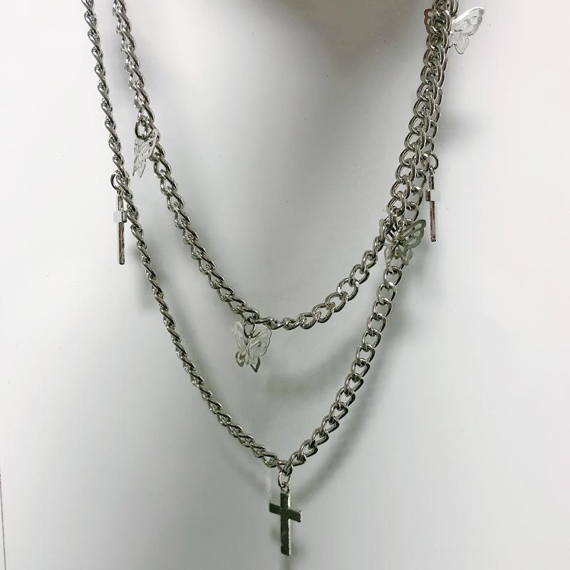 Cross Waist Chain Keychain Metal Punk Two Layer Butterfly Cross Necklace