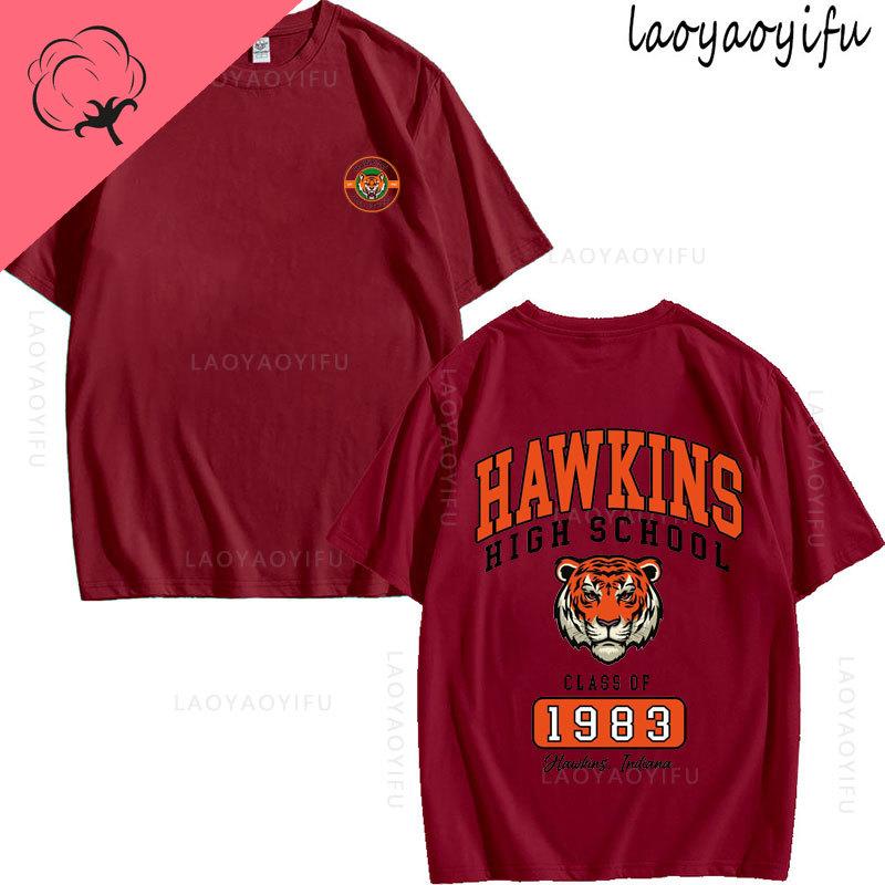 

Hawkins High School Indiana 1983 Theme 100Cotton Summer TShirt Shortsleev Printed Fashion Mens Womens High Quality Oneck 4XL