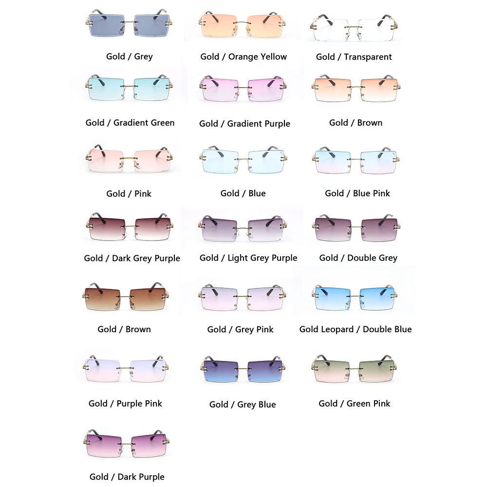 Retro Fashion Sunglasses Frameless Rectangle Gradient UV400 Women Summer Travel Metal Rimless